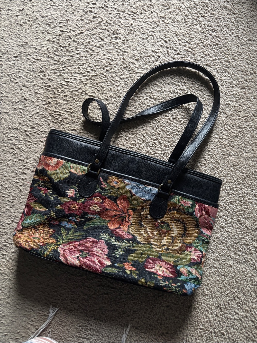 Floral Tapestry Tote Bag with Black Trim